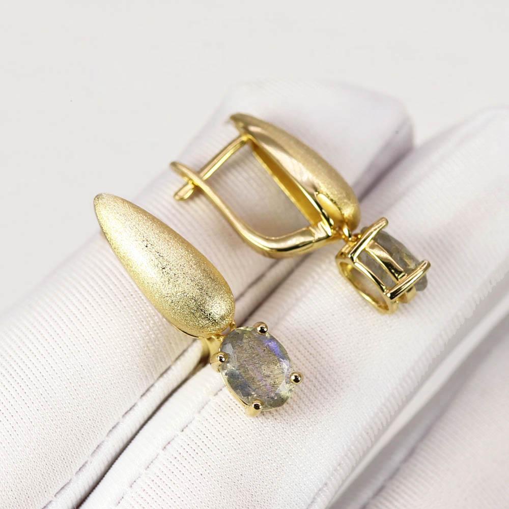 Bolaijewelry Natural Labradorite Oval 6*8mm Ring Earrings Jewelry Set 925 Sterling Silver Women Fine Jewelry Anniversary Party Birthday Gift