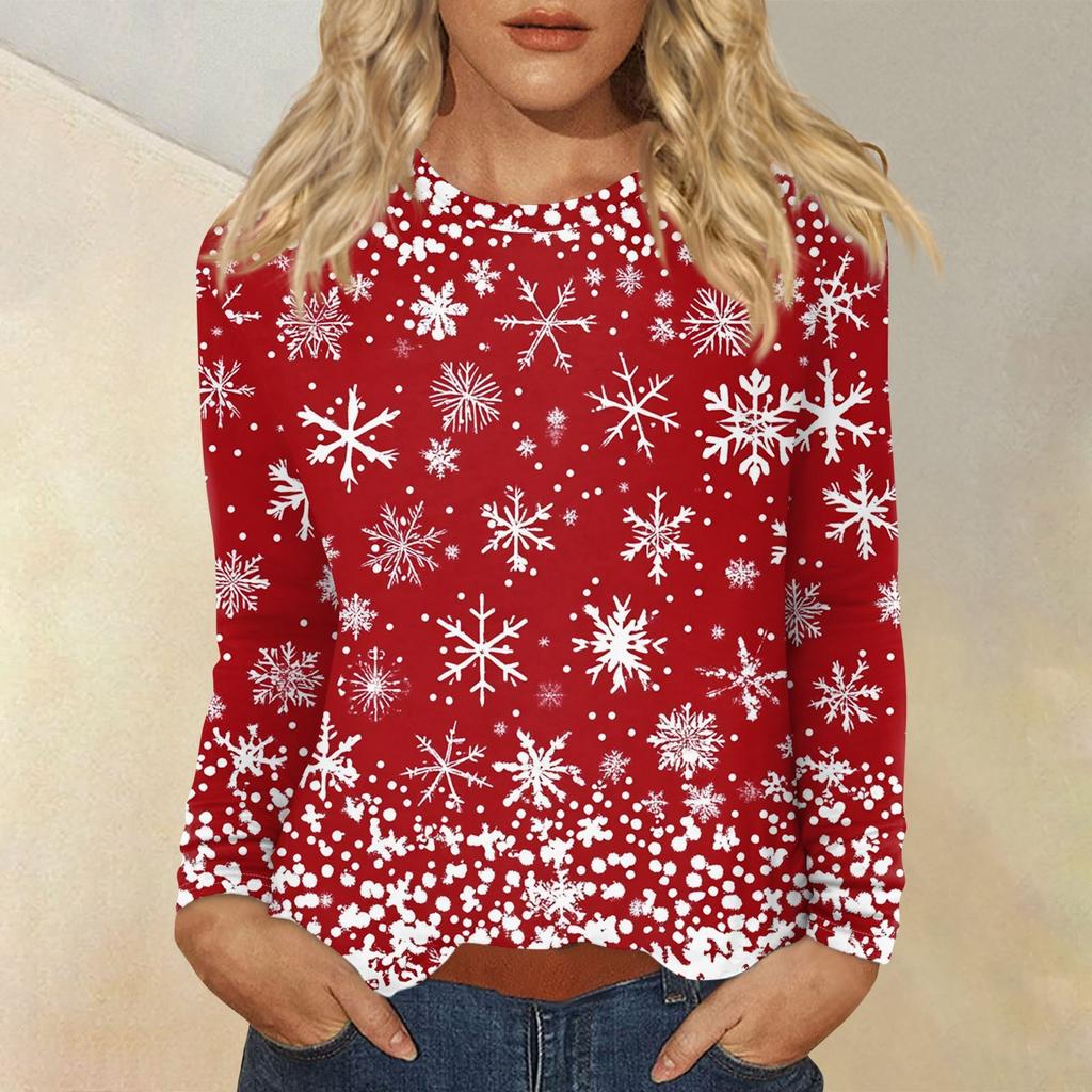Long Sleeve Shirts For Women Cute Christmas Day Print Graphic Tees Blouses Casual Plus Size Basic Tops Pullover