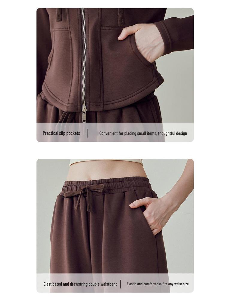 Женский худи для йоги с капюшоном и брюки широкого кроя, комплект из двух предметов - Теплый и удобный