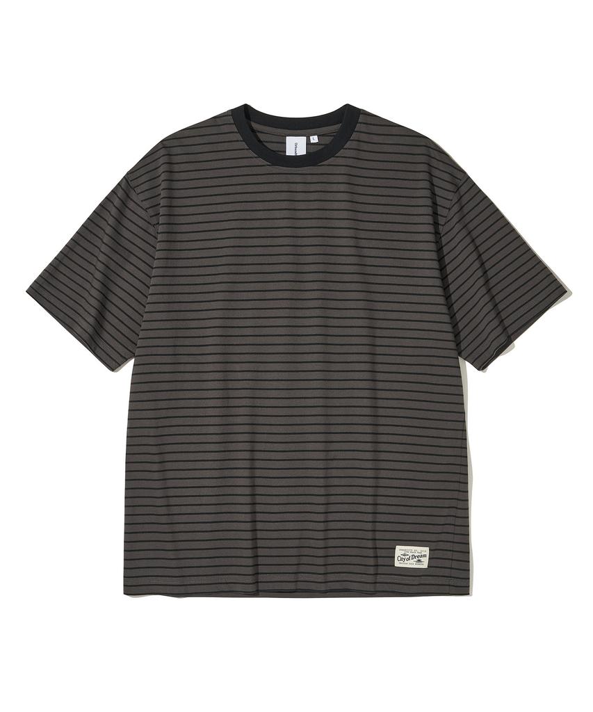 URBANDTYPE Vintage Label Striped T-Shirt_Charcoal