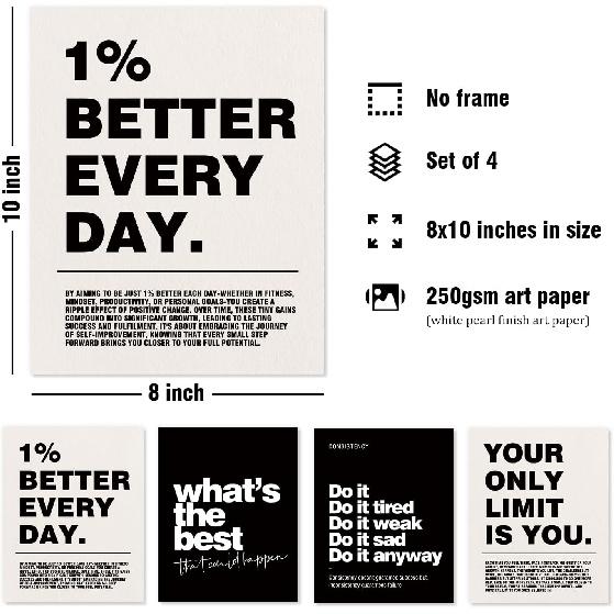 DSHFG Motivational pirational Office Wall Art Decor Prints Set of 4, Black Motivational Wall Decor Trendy Retro Posters for Office Home Decor, 8x10