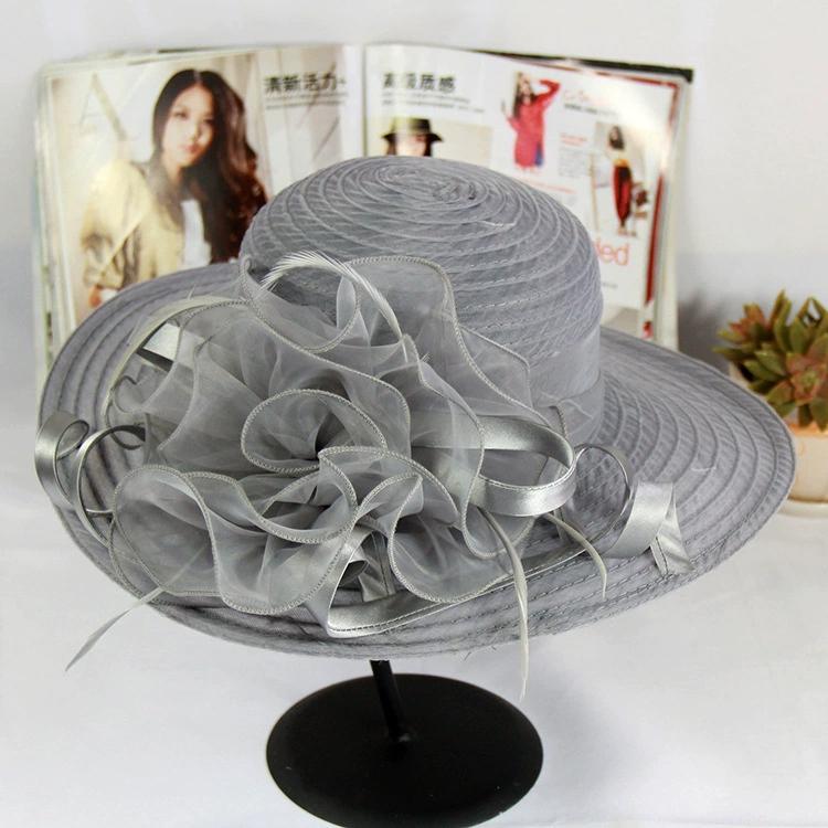 Women Charming Hat Wedding Kentucky Derby Hat Ladies Flower Hat Wide Brim Tweed Organza Visor Cap