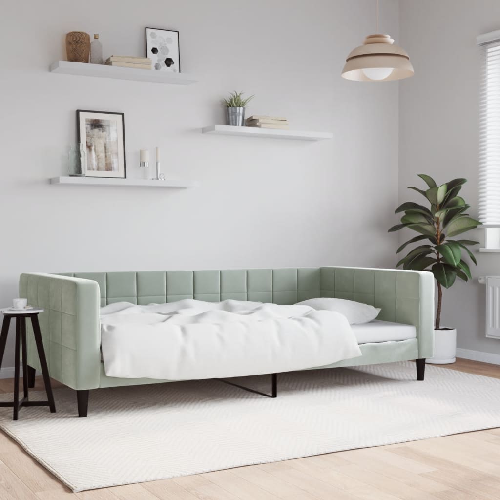 Vidaxl Sofa Z Funkcją Spania, Jasnoszara, 100X200 Cm, Obita Aksamitem