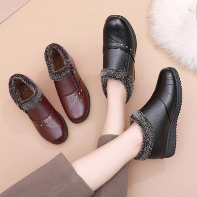 Женская обувь, Хлопковая обувь, Плюс бархат, Зимняя на плоской подошве, Нескользящая, Теплая женская зимняя обувь, Кожаная обувь с низким верхом