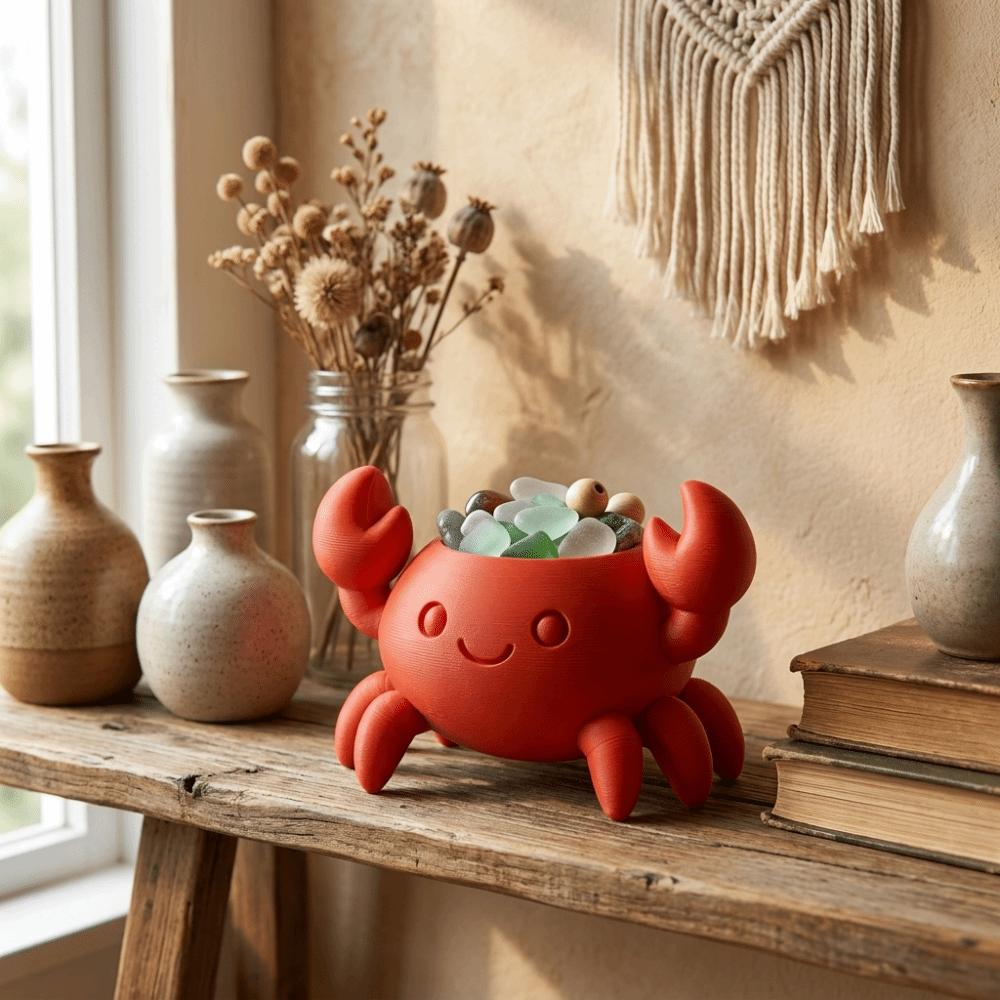 Handmade Crab Pen Holder 3D Printed Makeup Brush Holder Funny Desk Organizer Tea Table