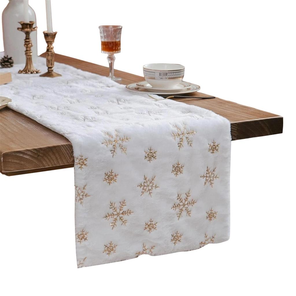 Faux Christmas Table Runners Gold Sequin Snowflake Table Runner Xmas Table Runner For Super Soft Thick Luxury Christmas Table Decoration