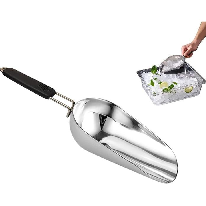Stainless Steel 6 Ounce Ice Scoop With Good Grip Handle - Kitchen, Freezer, Dog Food, Popcorn Scoop - Dishwasher Safe