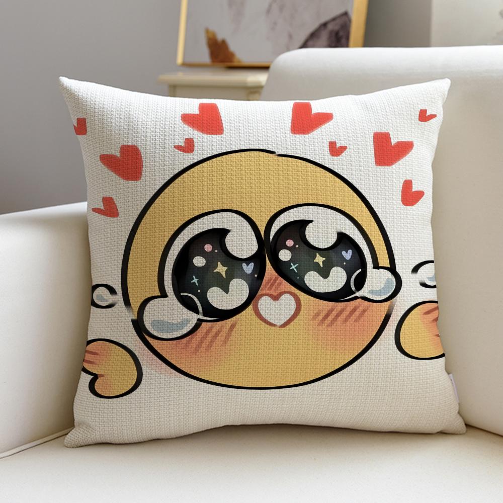 AAdorable Yellow EmojiS Cushion Cover Breathable and skinfriendly linen pillowcase square removable and washable cushion