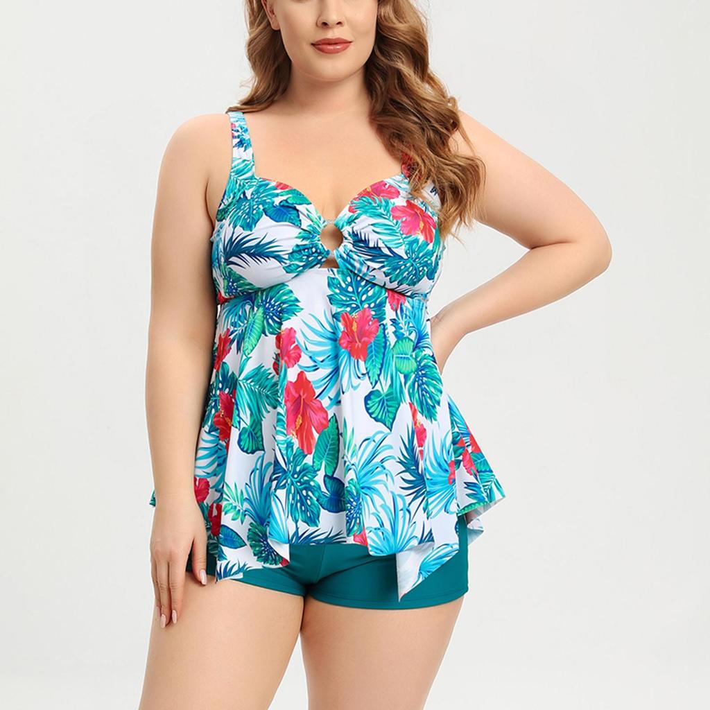 Купальник-танкини большого размера для женщин, купальный костюм с съемными вставками, беспроводной бюстгальтер и шорты-бойшорты для пляжа и бассейна