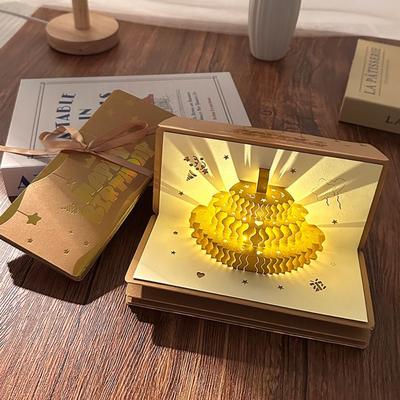 3D pop-up красная конверт-открытка на день рождения Складная 6 слотов для карт Музыкальная световая открытка Золотая красная конверт-открытка