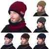 Men Warm  Winter Thicken Hat And Scarf Two-Piece Knit Windproof Cap