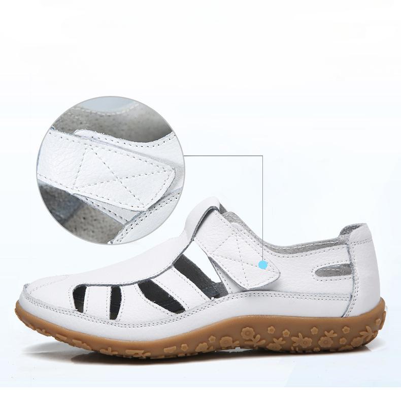 Женские сандалии на плоской подошве в стиле ретро, ​​однотонные нескользящие туфли на липучке с закрытым носком, повседневные уличные сандалии