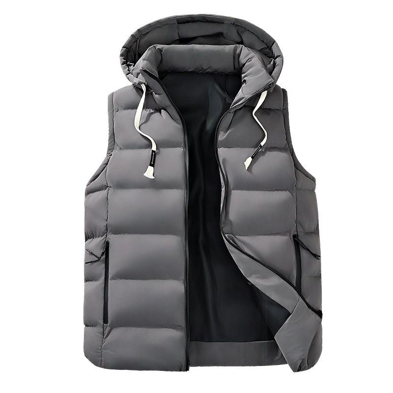 Mens Hooded Vest Winter Loose Thick Warm Sleeveless Jacket Casual Outerwear Young Adults