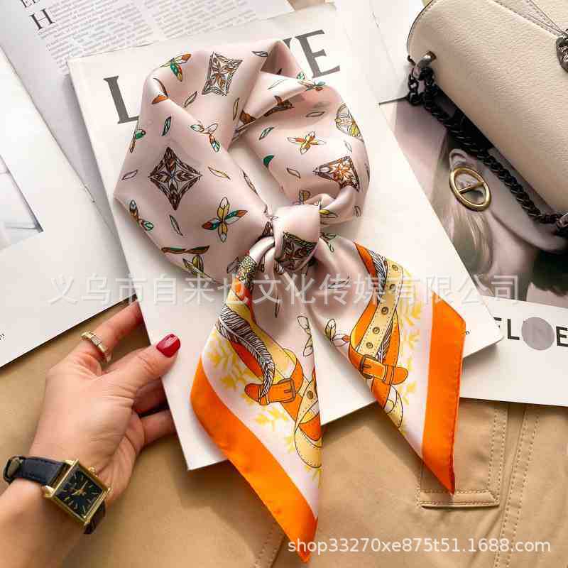 Versatile fashion floral 71 imitation silk square scarf scarf high-end polka dot neck silk scarf rhombus spring