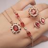 Imitation Corundum Four-Piece Jewelry Set Gold-Plated Rose Red Ring Necklace