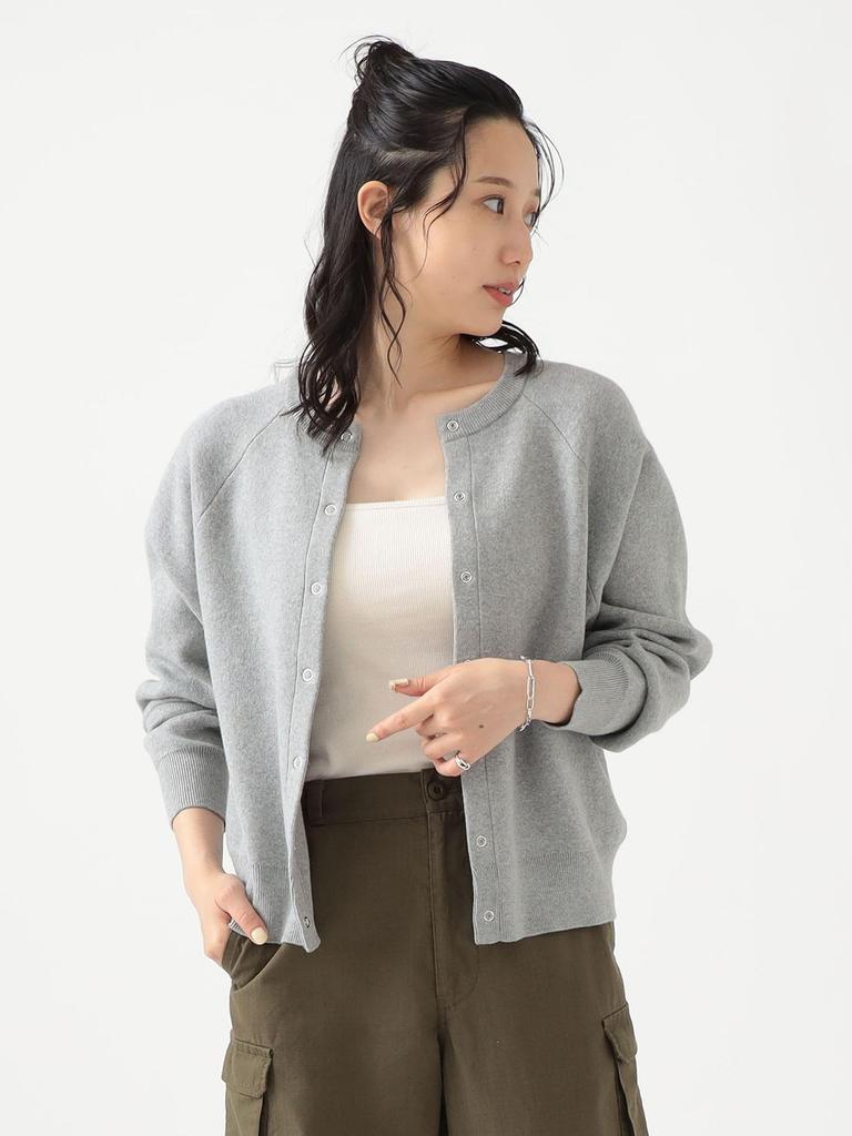 В:MING LIFE STORE от BEAMS Женский кардиган с длинным рукавом, вязаный, двусторонний, типа свитшота, ТОПОВО-СЕРЫЙ, Свободный размер