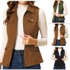 Women's Vest Cardigan Zipper Jacket Multi-pocket Solid Color Sleeveless
