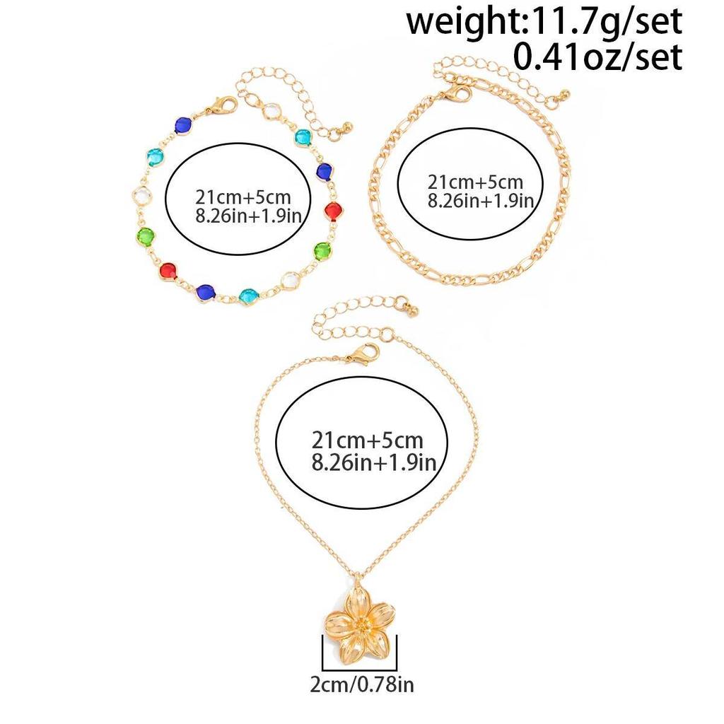 SHIXIN 3 шт. Бохо Изысканный Циркониевый Цветок Подвеска Браслет на Лодыжку Женский Модный Золотой Цвет Кристалл Многослойная Цепочка на Ногу Пляжные Украшения Подарок