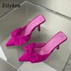 Fashion Eilyken Autumn Big Butterfly-knot Women Slippers Sandals Shallow Pointed Toe Mules Stripper High Heel Pumps Ladies Shoes