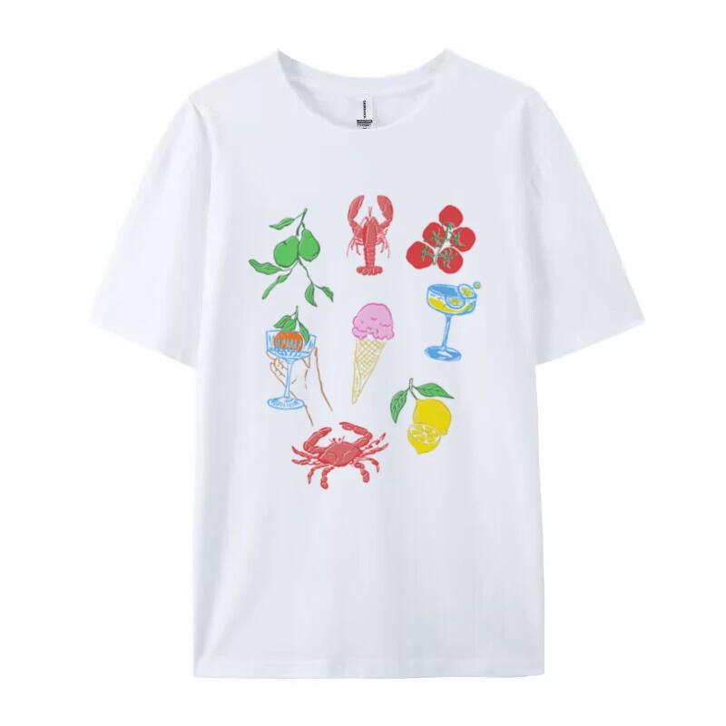Women Retro Italian Food TShirt Cute Lobster Seafood T Shirt Cocktail Fruit Graphic Tee La Dolce Vita Shirt Summer Vacation Top