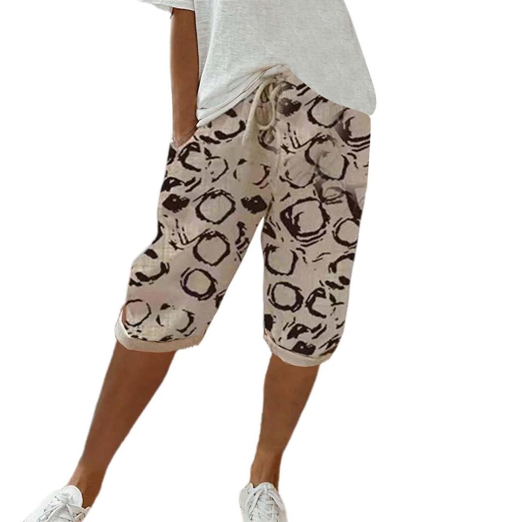 Женские льняные шорты, повседневные шорты с высокой талией, шорты на шнурке с карманами