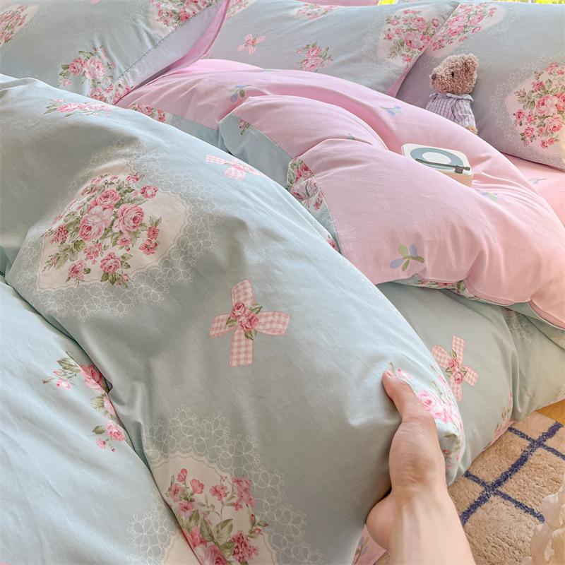 Комплект постельного белья из четырех предметов, пододеяльник из чистого хлопка с цветочным рисунком, простыня для спальни из трех предметов