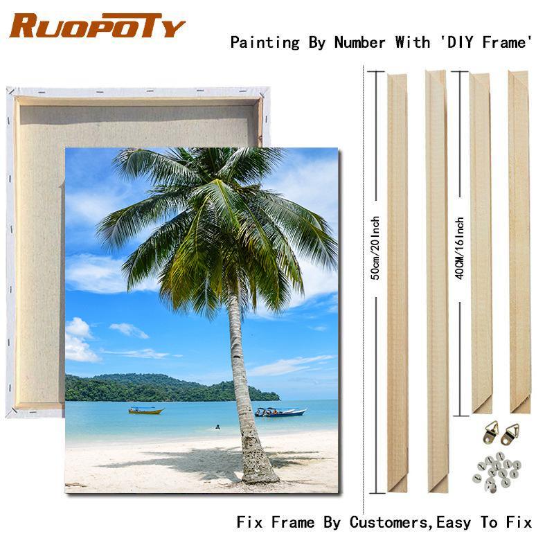 RUOPOTY Painting By Numbers Beach Drawing On Canvas Pictures By Number Handpainted Seascape Kits Home Decoration
