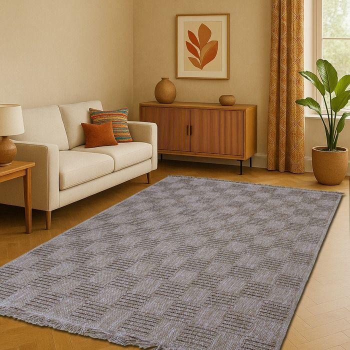 Tapis damier aspect jute intérieur extérieur beige 120x160