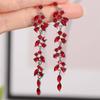 2pcs Fashionable and High-end Long Tassel Full Diamond Leaf Earrings for Women's Banquet Dress Accessories