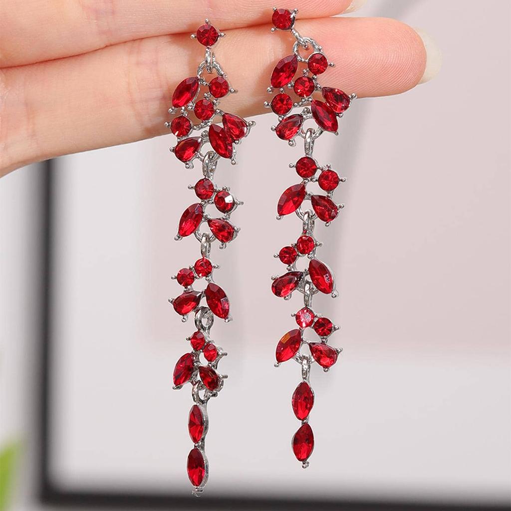 2pcs Fashionable and High-end Long Tassel Full Diamond Leaf Earrings for Women's Banquet Dress Accessories