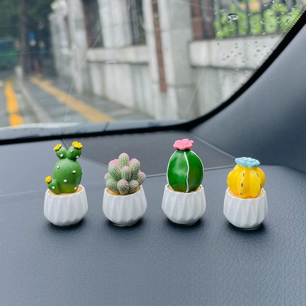 Mini Cute Succulent Plant Pots Resin Dollhouse Miniature Succulent Potted Cactus Car Ornament