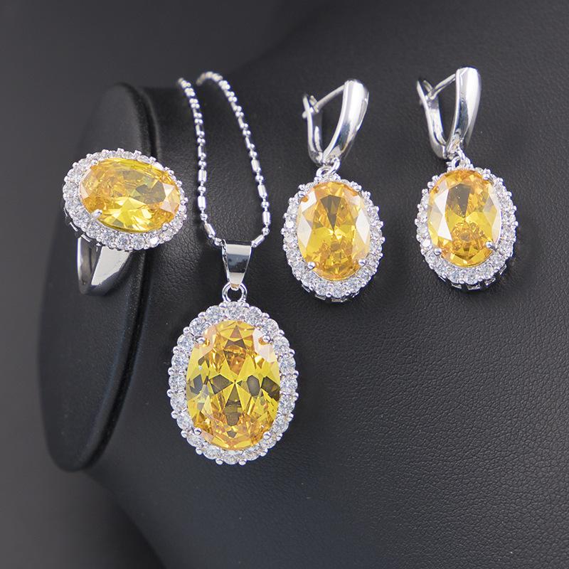 European and American Zircon Jewelry Set Jewelry Ring Necklace Earrings Inlay