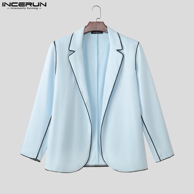 INCERUN Осенние мужские комплекты оверсайз из двух предметов: блейзер с длинным рукавом и строчкой + длинные прямые брюки