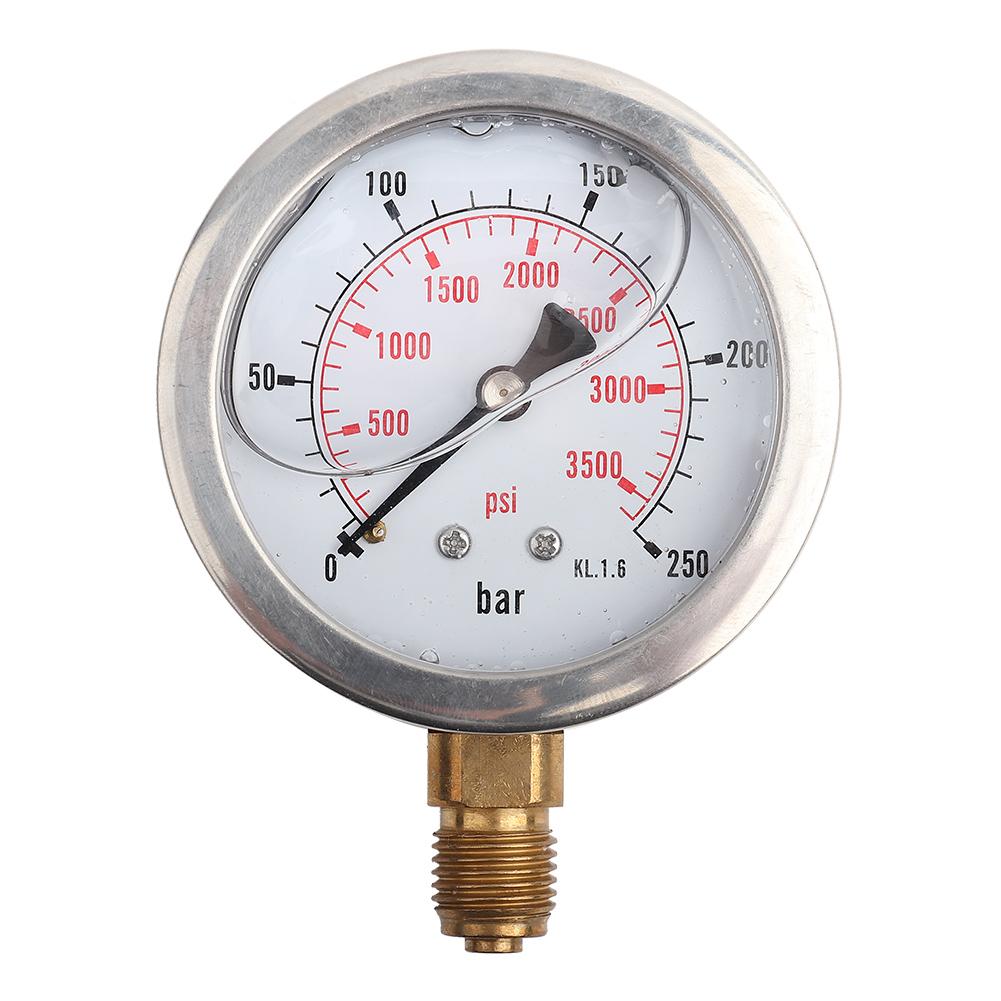 Metal Pressure Gauge 0-250Bar 3750PSI 0-600Bar 8500Psi 1/4" 63mm Dial Hydraulic Water Pressure Gauge manometer pressure measure