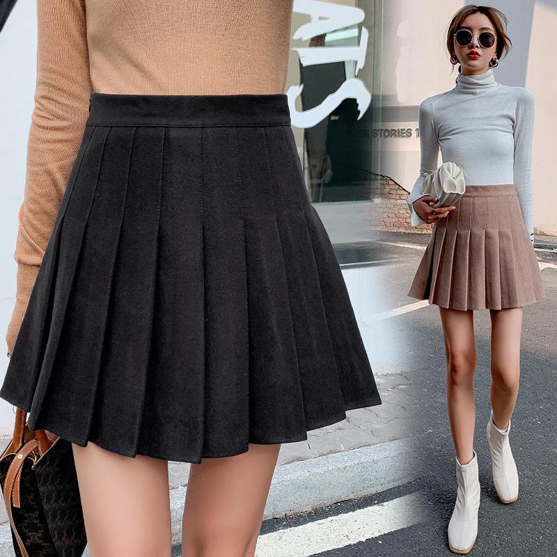 Японская шерстяная короткая юбка, плиссированная юбка, женская осенне-зимняя клетчатая юбка трапециевидной формы с высокой талией, юбка больших размеров