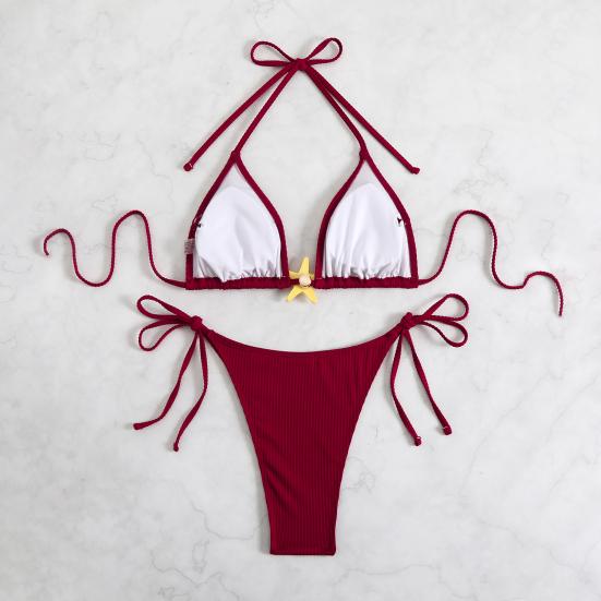 Женский комплект бикини с завязками по бокам, двухсекционный купальник с декором в виде морской звезды, сексуальный треугольник