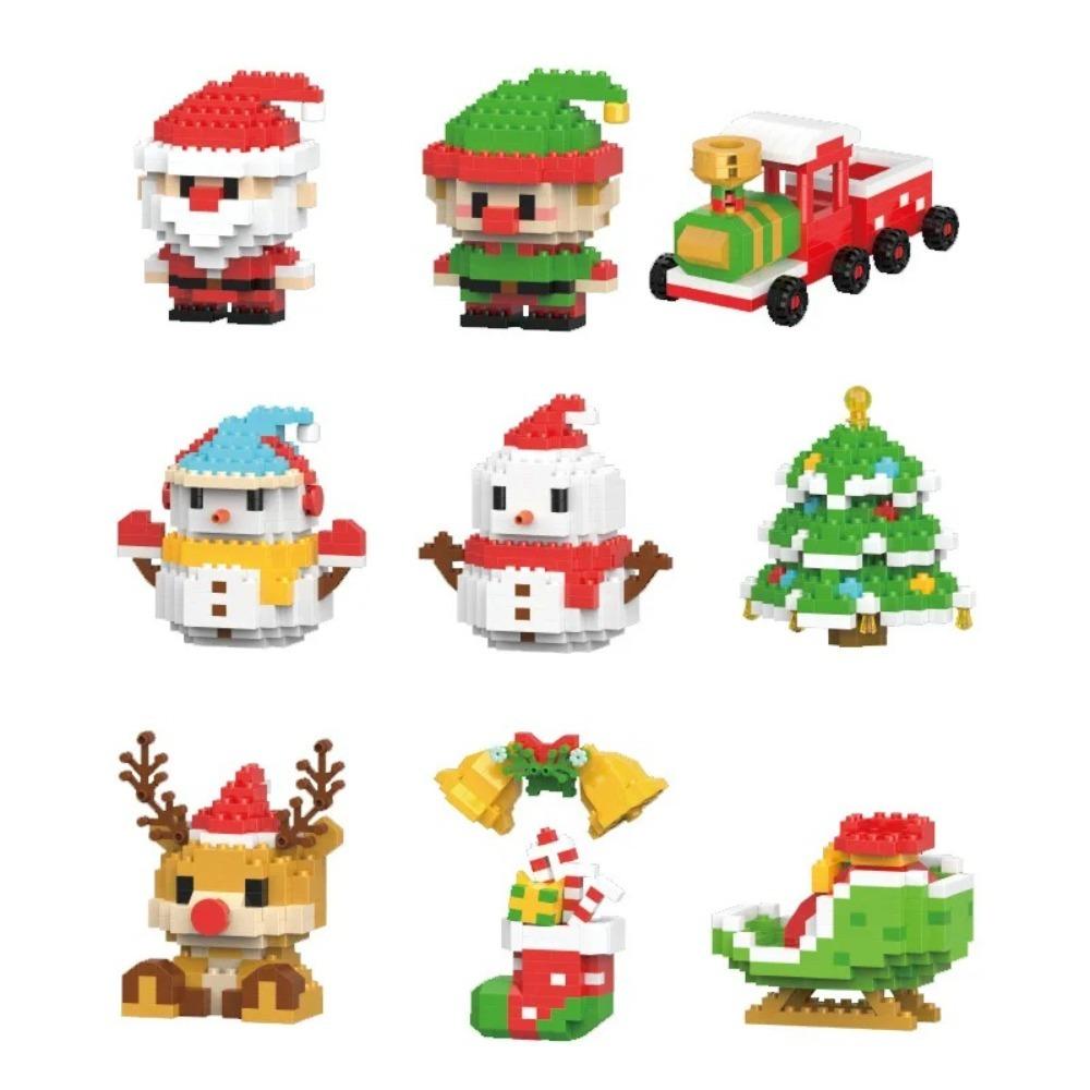 2pcs Santa Claus Figure Assembling Bricks Reindeer Puzzle Christmas Doll Ornament New Year Gift
