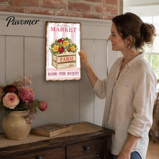 Farmhouse Wall Art Summer Wooden Hanging Sign, Welcome Sign Front Door Decor with Party Supplies Rope, Colorful Hanger for Seasonal Beach House Ready