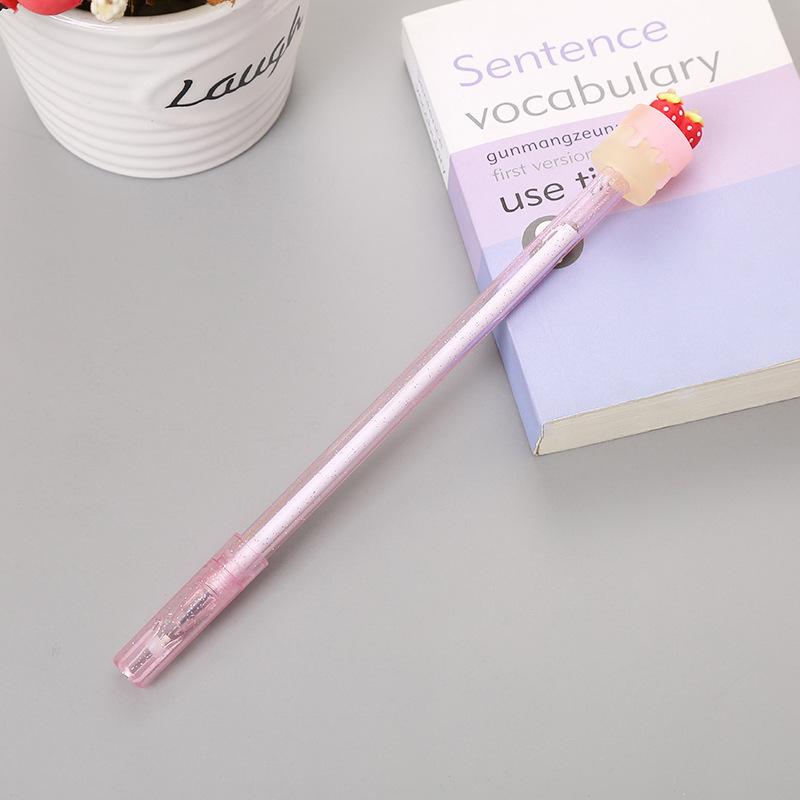 Back To School Season 10pcs 0.5mm Cute Fruit Cake Shape Gel Pen Creative Black Water Pen Gold Powder Transparent Rod Office Signature Pen