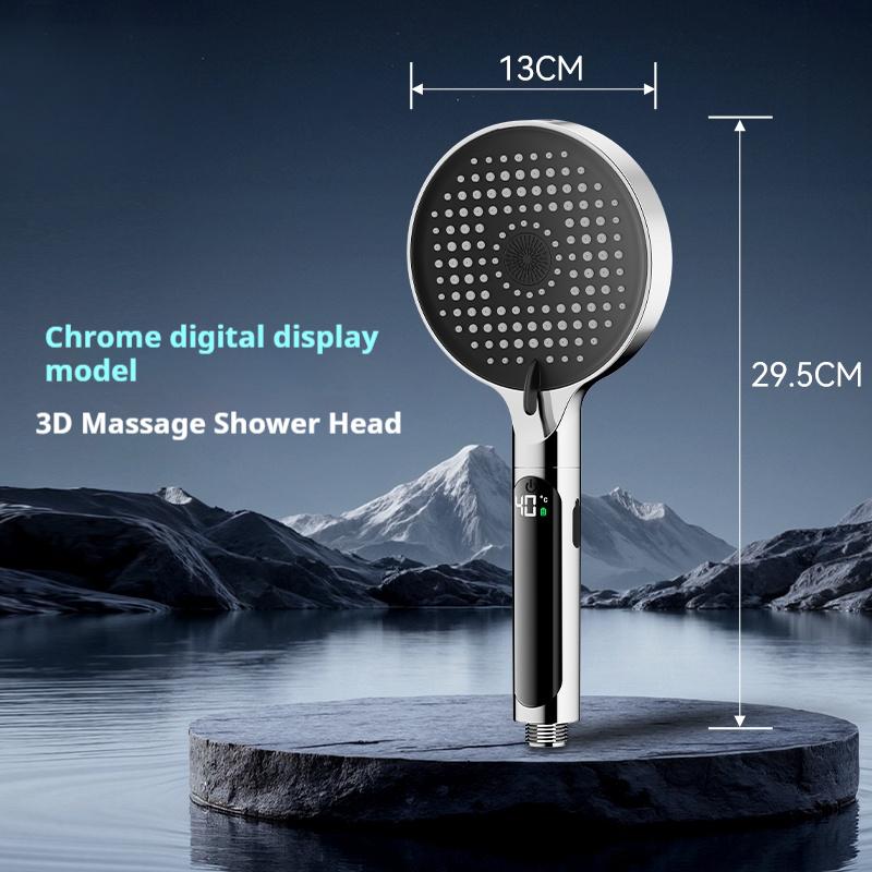 Hotel Adjustable Handheld Shower LED Digital Display Rain Filtered Shower Head High Pressure 4 Mode Bathroom Accessories