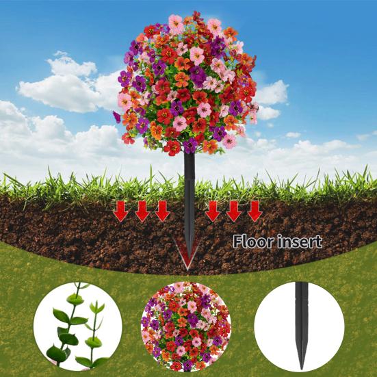 Искусственный фиолетовый топиарный шар, устойчивый к ультрафиолетовому излучению, фиолетовые цветы, искусственные вечнозеленые растения, цветы, кисть с шипом для земли для наружного внутреннего садового декора