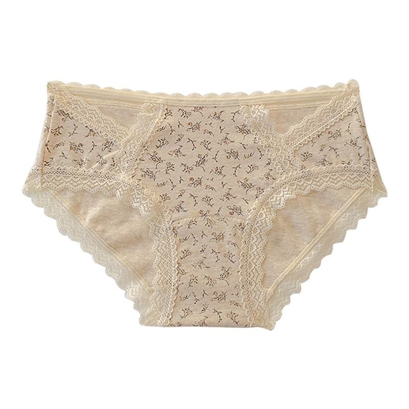 Women S Lace Trim Cotton Underwear Antibacterial Pure Cotton Mid Waist Ladies Panties