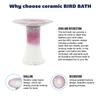 Handmade Ceramic Bird Bath (diameter 43 cm, Height 45 cm), White-Red-Pink Gradient Glaze with Wave Pattern, for Garden, Patio and Balcony
