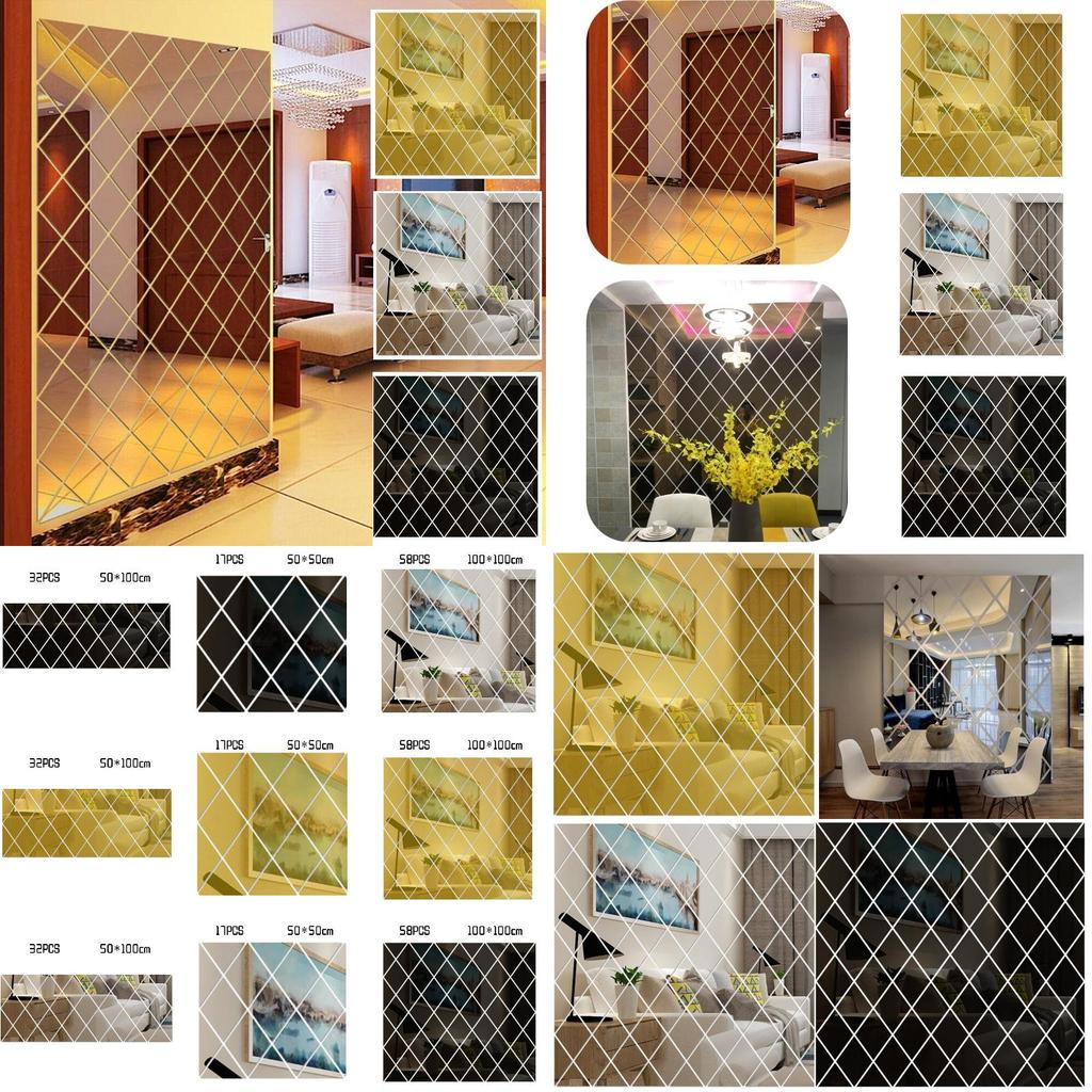 Factory Wholesale Cross-border Diamond Combination Living Room Tv Sofa Background Wall Acrylic Mirror Decorative Wall Sticker