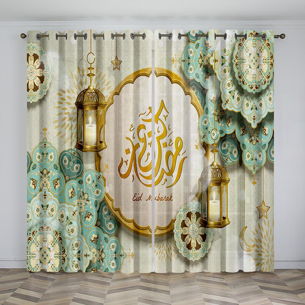 Luxury Muslim Ramadan Festival Shading Drapes Darkening Window Curtain Set for Living Room Bedroom Decor 2 Pieces Free Shiping