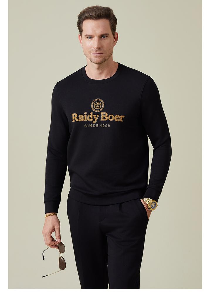 Air Layer Men's Hot Diamond Plush Logo Round Neck Hoodie