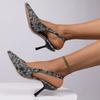 Летние новые принтованные туфли на высоком каблуке женские большого размера сексуальные с острым носком на тонком каблуке сандалии с закрытой пяткой