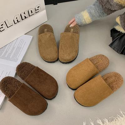 Ретро сумка голова полутапочки женские уличные 2025 осень и зима новый бархат один педаль ленивые биркенкоттон шлепанцы