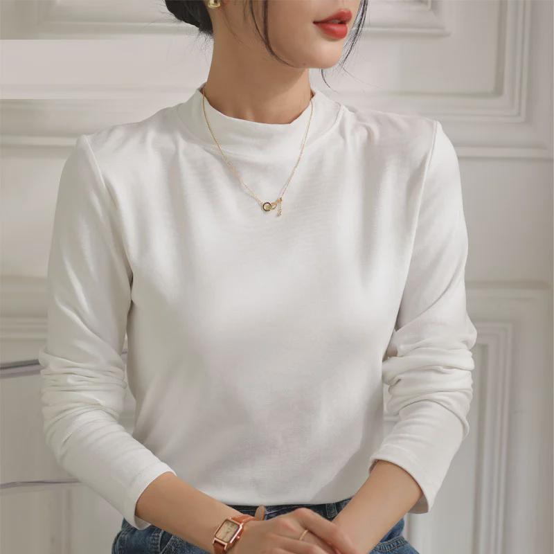 2024 Autumn/Winter Women's Solid Color Long-Sleeve Turtleneck T-Shirt: Versatile & Stylish