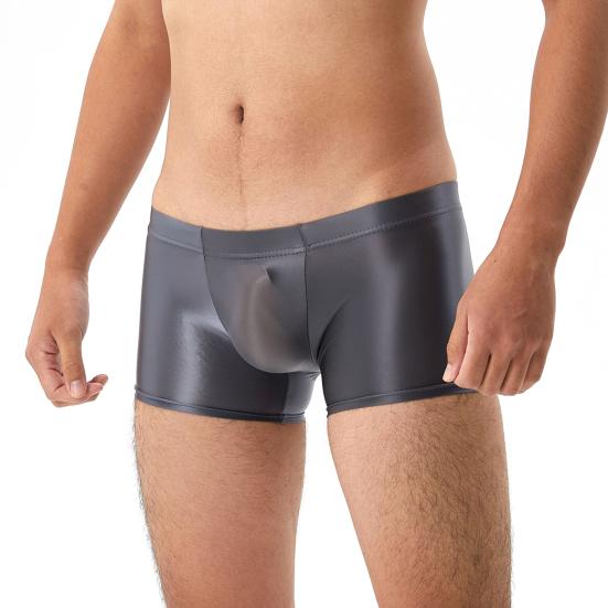 Men Boxer Underwear Low-rise U Convex Bag Briefs Glossy Silky Transparent Solid Color Boxer Briefs Smooth Thin Sports Panties